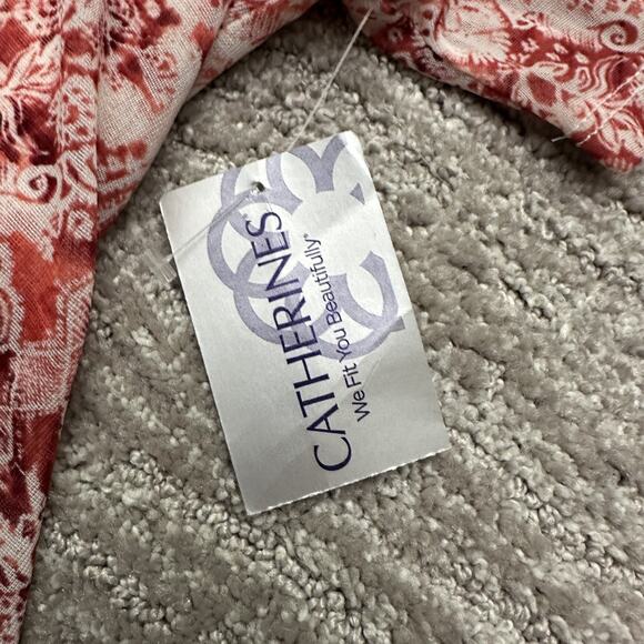 Catherines Dress Womens 1X Red White Tiered Sheer Short Sleeve Floral Print NWT - Picture 4 of 11